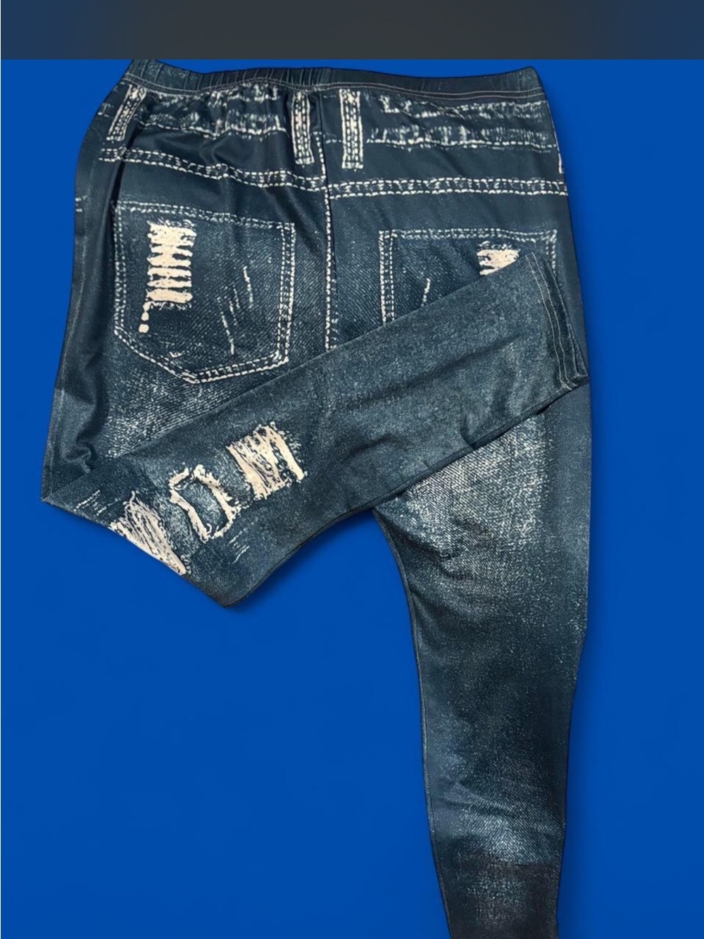 Women’s Faux “Distressed, Denim Look” Leggings w/Faux “Looking” Pockets BNWOT - Picture 2 of 3